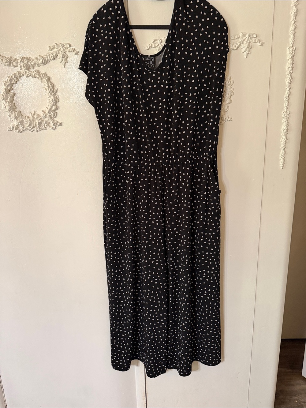 Clara Sun Woo Black with White Print Jumpsuit. SZ XL
